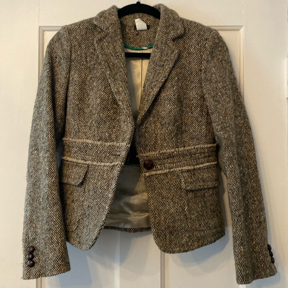 J. Crew Wool & Alpaca brown tweed blazer jacket size 2